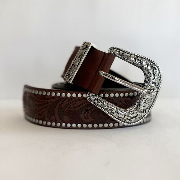 y2k western brown studded floral cowboy boho belt - Picture 8 of 11
